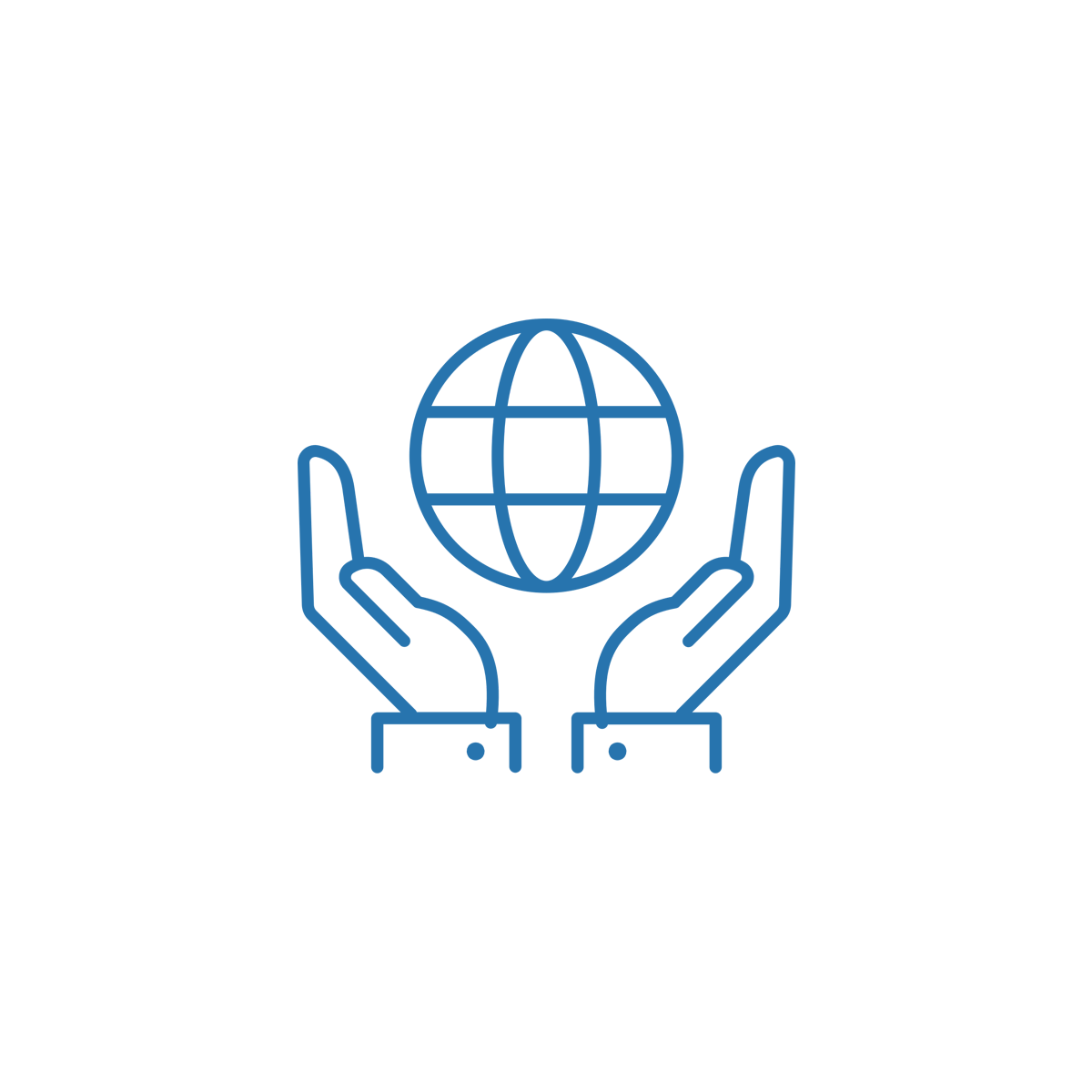 Icon of two hands holding the Earth.